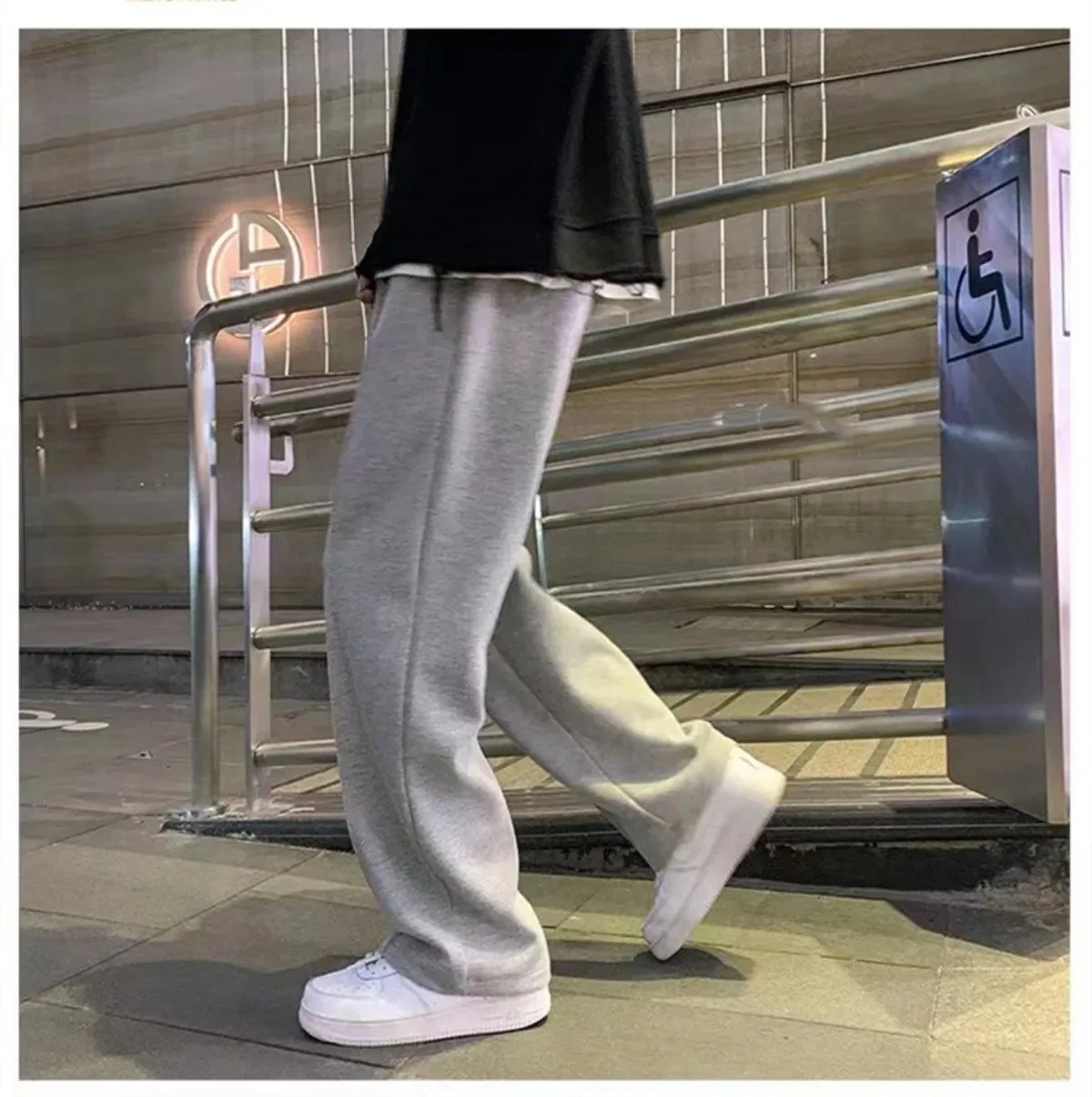 Herren-Freizeithose mit lockerer Passform und geradem Bein, Kordelzug, Sommer, leichte Jogginghose mit weitem Bein für Herren, bequeme lange Hose Image