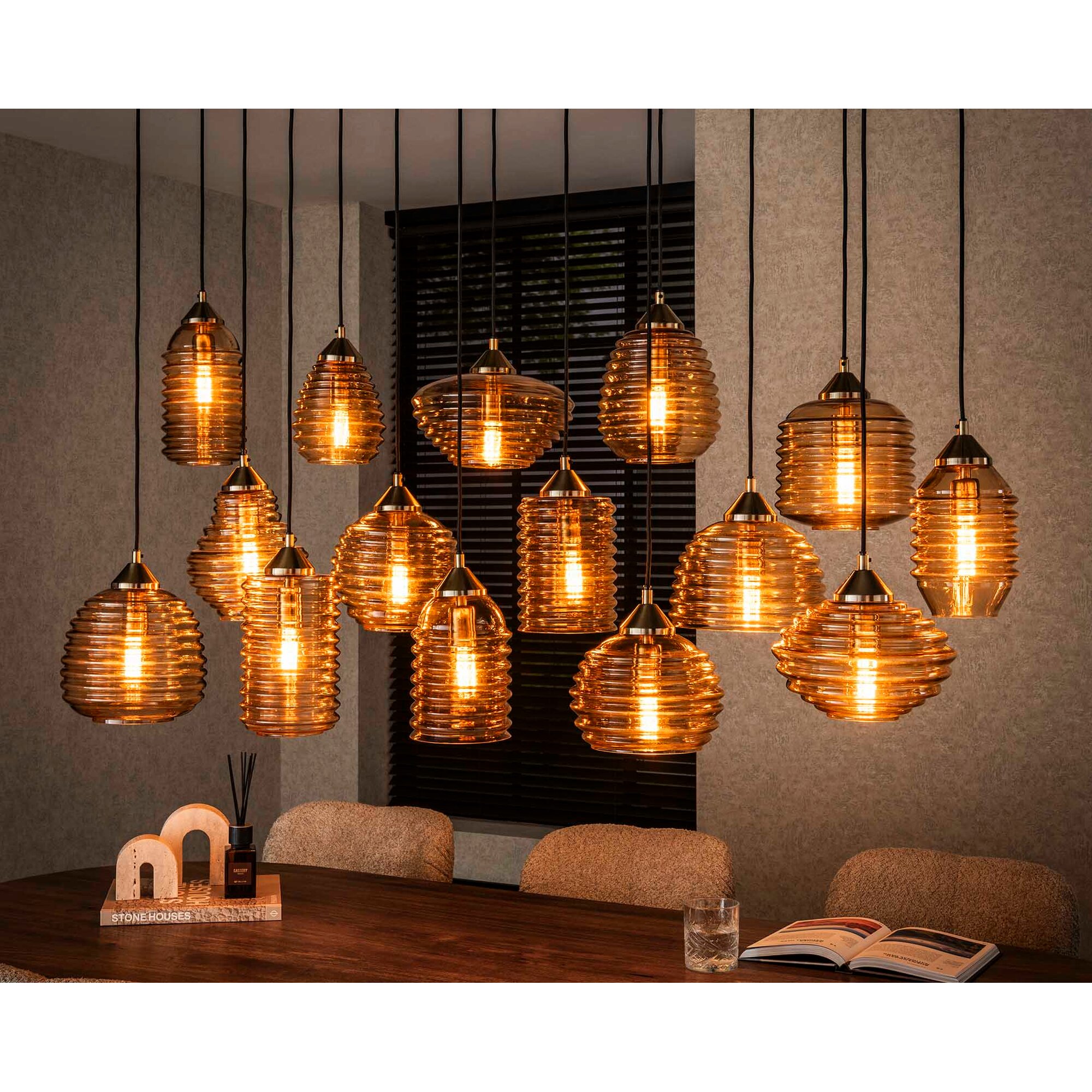 designline »Rib« Hängeleuchte XV Amber Glas