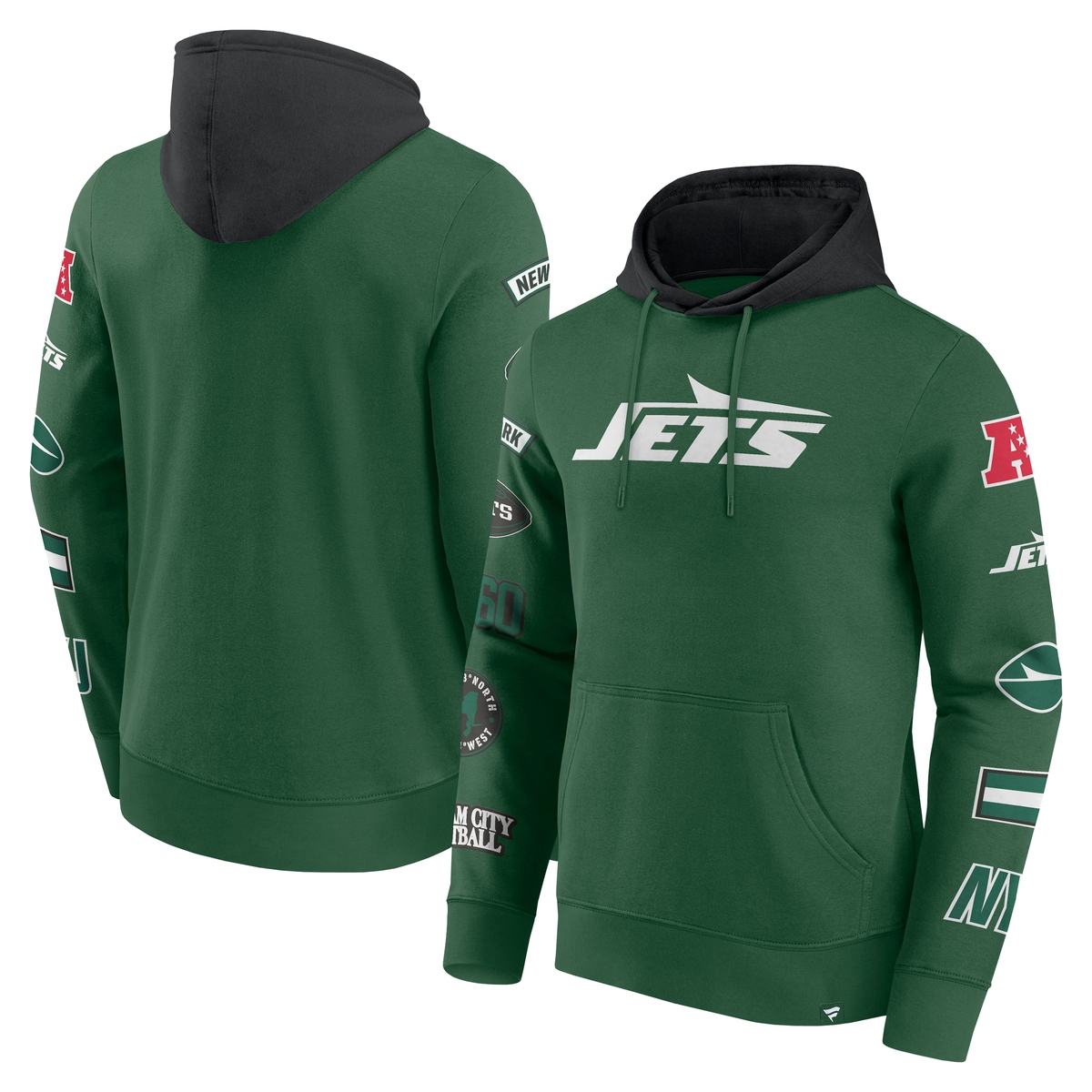 Kapuzenpullover FANATICS "Fanatics Hoodie New York Jets Patched Out Fleece", Damen, Gr. XL, grün, 60% Baumwolle, 40% Polyester, Pullover Kapuzenpullover
