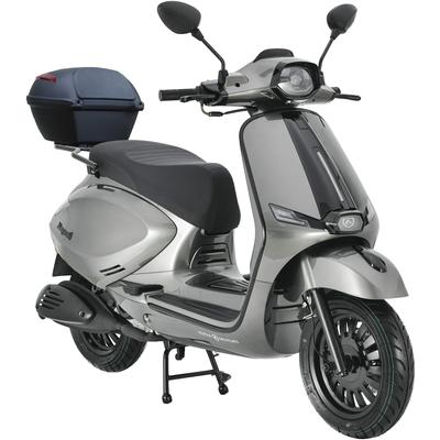 Motorroller ALPHA MOTORS "Napoli 50 ccm 45 km/h EURO 5 (mit/ohne Topcase)", silber (silberfarben, schwarz, schwarz), Motorroller & Mofas, mit Topcase, 45 km/h, B:72cm H:117cm L:182cm