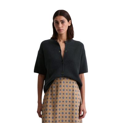 Cardigan MARC O'POLO "aus Heavy Weight Cotton", Damen, Gr. M, blau (deep night blau), Obermaterial: 100% Baumwolle, unifarben, casual, loose fit, Rundhals, Kurzarm, Strickjacken Image