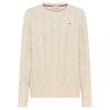 Strickpullover TOMMY HILFIGER CURVE "CRV SOFT WOOL CABLE C-NK LS SWT", Damen, Gr. 54, heather oatmilk, Strick, Obermaterial: 100% Wolle, unifarben, casual, Rundhals, Langarm Bündchen, Pullover, in großen Größen, mit Zopfmuster, aus reiner Wolle