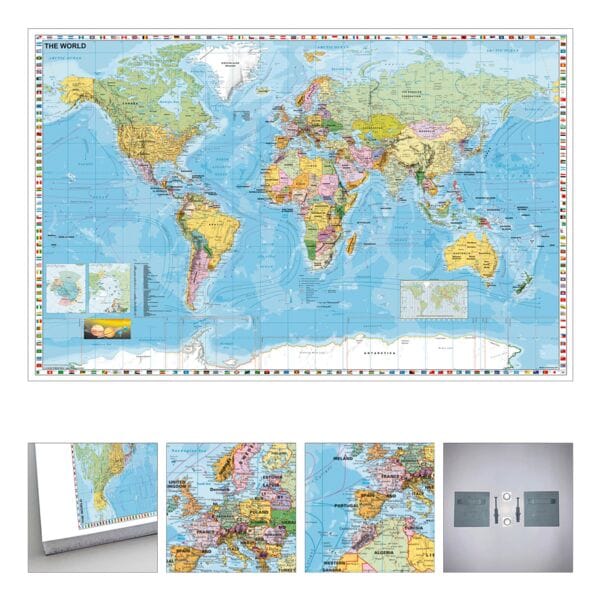 STIEFEL Eurocart Landkarte »Weltkarte zum Pinnen« 120 x 80 cm mit Wandhalterung Image