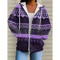 Veste à capuche à sweat-shirt pour femmes à manches longues hoodie zippé avec poche léger décontracté micro-élastique oversized géométrique rayée actif vintage sports à cordon rouge bleue violette