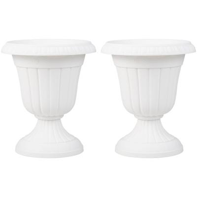 Costway 18 inch Tall Vintage Planters Set of 2 with Pedestal Base and Pre-marked Drain Hole-White