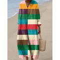 Femmes Robe Midi Robe d'Été Robe trapèze Vacances Occasionnel Boho Soirée Plage Coupe Ample Graphique Géométrique Plaid manche longue Col en V Jaune Rose Claire Orange Vert Été Printemps Automne