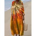 Robe Midi Femme Col V Manches Longues Kaftan Léger Coupe Ample Robe A Ligne Décontractée Boho Sortie Graphique Florale Manches Longues Col V Blanc Rose Orange Blanc cassé Automne
