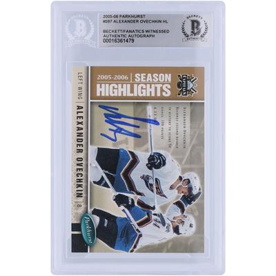 Alexander Ovechkin, Washington Capitals, signierte 2005–06 Upper Deck Parkhurst Saison-Highlights #597, Beckett Fanatics bezeugte authentifizierte Rookie-Karte Image