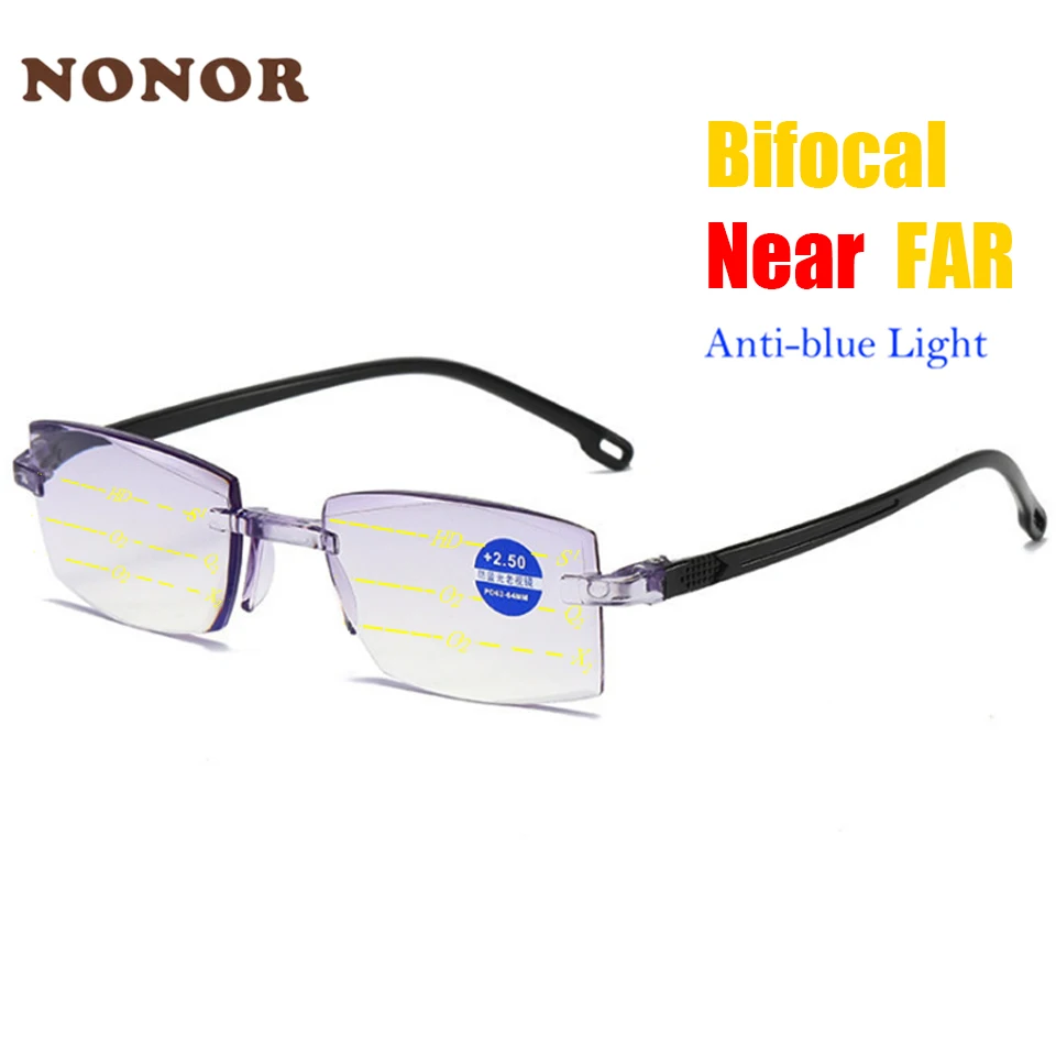 NONOR Diamant-cut Bifokale Lesebrille Männer Blau Licht Blockieren Multifokale Brillen Ultraleicht Randlose Brillen Image