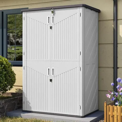 Outdoor Storage Shed, 64 Cu. Ft Vertical Storage Sheds Outdoor with Floor, Outdoor Waterproof Storage Cabinet