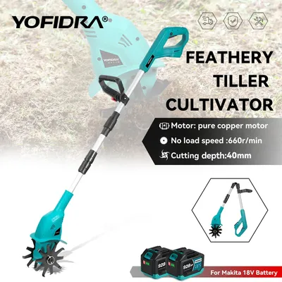 YOFIDRA Garden Multi-purpose Tiller Rototiller Cultivator Weeding Eater Trimmer Rotary Tool Lawn Mower For Makita Battery Pin