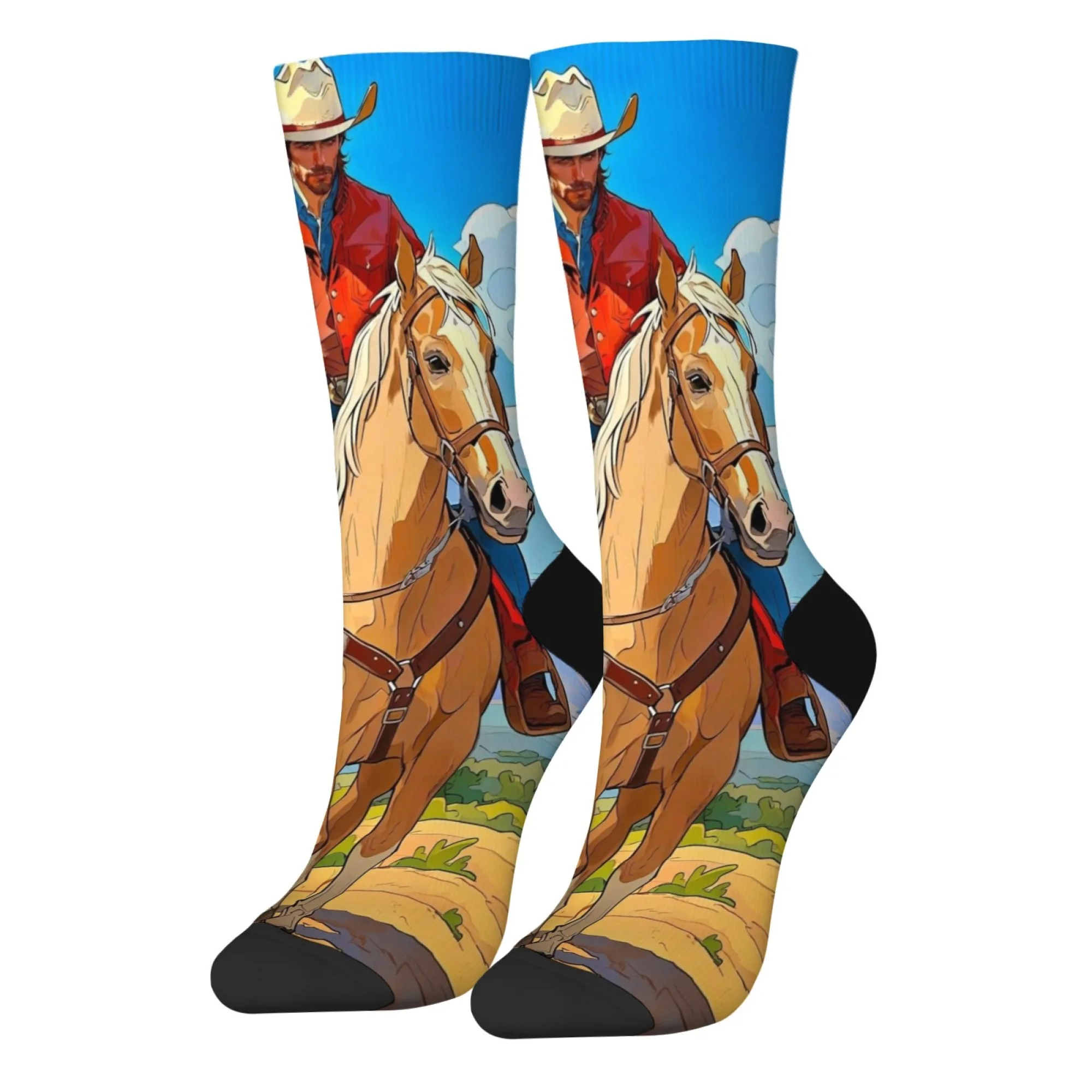 Wüste Cowboy Cartoon Print Socken Neuheit Lustige Glückliche männer Socken Harajuku Stil Weiche Atmungsaktive Nicht-slip Casual Sport socken Image