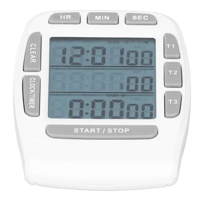 Auto-Dreifach-Timer-Uhr mit Countdown/Up 99H 59M, 4,4 x 4,0 cm LCD-Display, Piepton-Alarm, Magnet und Ständer, LR44-Batterie im Lieferumfang enthalten