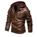 Giacca da motociclista in pelle marrone da uomo primavera autunno nuovo stile con giacca da uomo in PU con cappuccio rimovibile taglia EU di alta qualità