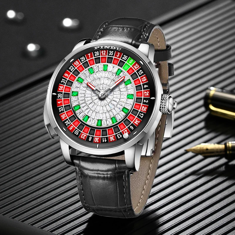 Roulette Uhren PINDU Design Unterhaltung Spiel Plattenspieler Upgrade Taste Modell NH35A Uhrwerk Saphir Herren Mechanische Uhr Image