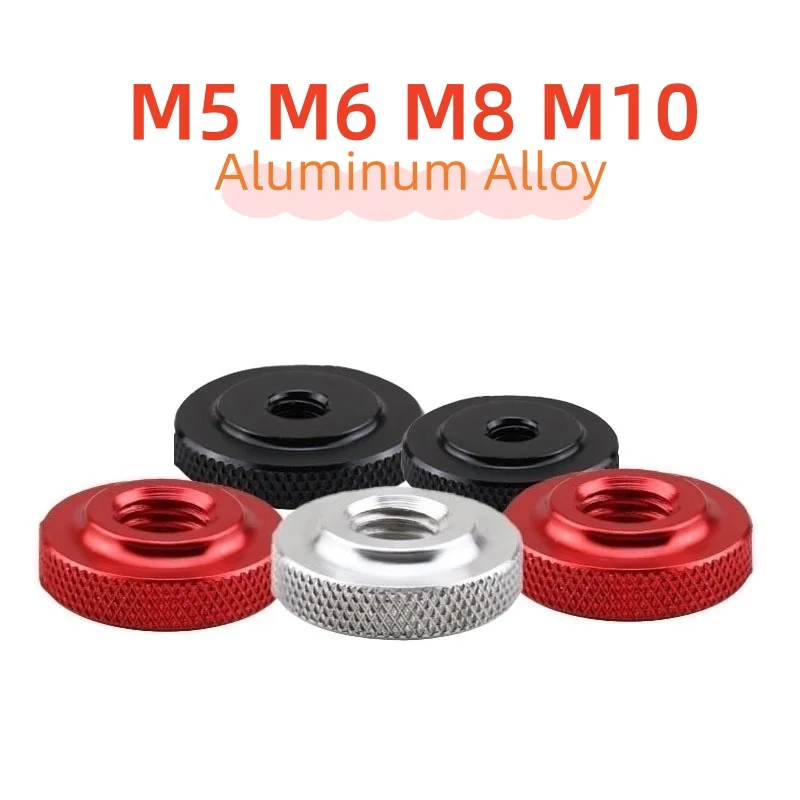 2 stücke Aluminium Legierung Profil Kleine Dünne Rändelmuttern M5 M6 M8 M10 Schritt Gerändelt Manuelle Handfest Mutter (schwarz/Rot/Aluminium Farbe) Image