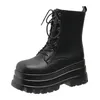 Neue Sexy Kette Frauen Leder Herbst Stiefel Block Ferse Gothic Schwarz Punk Stil 8,5 CM Plattform Schuhe Weibliche Schuhe Hohe qualität