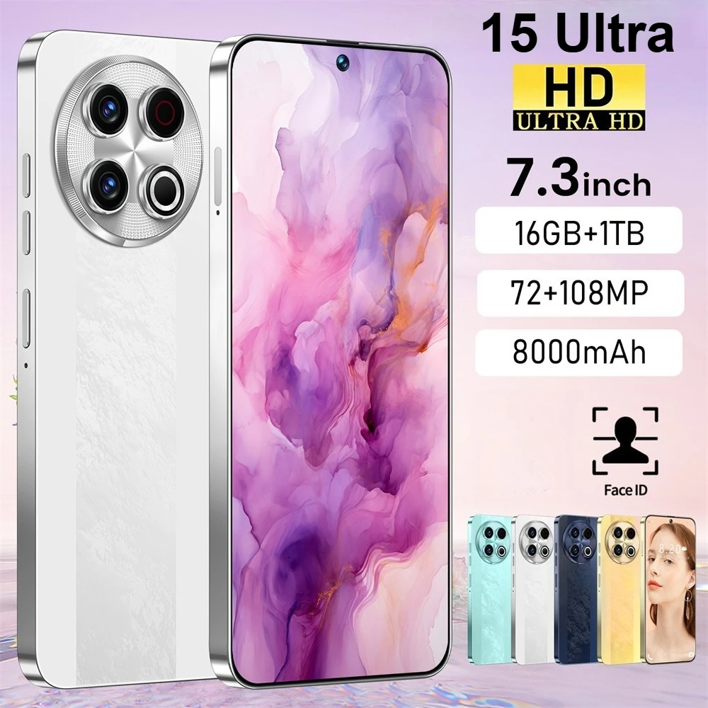 Nouveau 15 téléphones portables 4G Ultra originaux Version mondiale 5G double Sim téléphone portable 7.3 pouces HD téléphones mobiles Android 7800mAh Smartphone