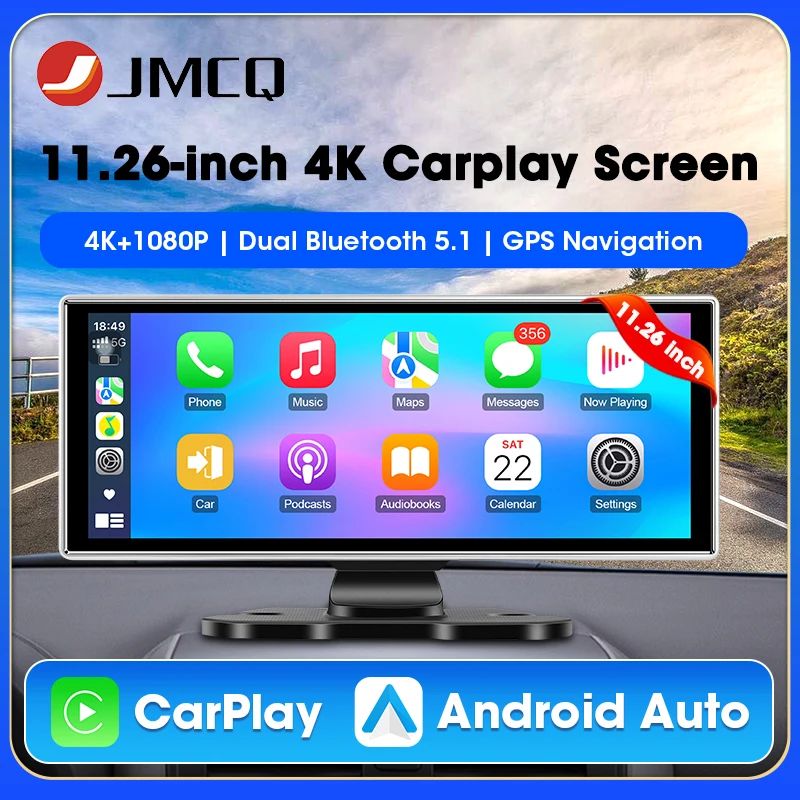 11,26 Zoll Dash Cam 4K Auto DVR Wireless Carplay & Android Auto GPS Navigation Video Recorder Dashboard Dual Objektiv Wifi FM AUX Image