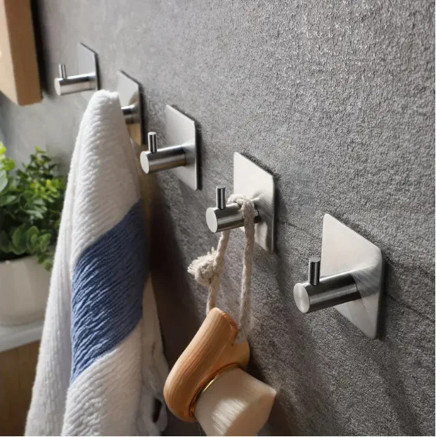 4 Stück selbstklebende, robuste Wandhaken, wasserdichte Edelstahlhaken zum Aufhängen von Mänteln, Hüten, Handtuch-Kleiderhaken, Wandhalterung – B