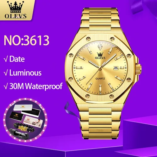 OLEVS 3613 montres de luxe originales pour hommes montre à Quartz squelette de mode étanche pour homme calendrier lumineux tendance montre-bracelet