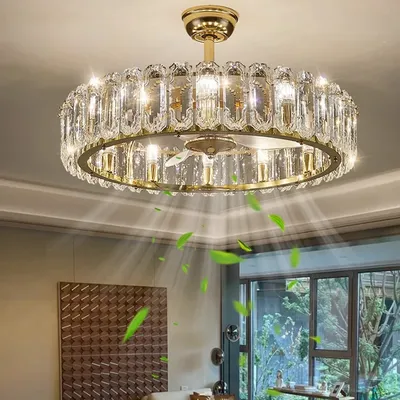 Nordic Luxury Crystal Ceiling Fan Light Modern Minimalist Dining Room Hotel Pendant Lights Living Room Bedroom Silent Fan lamp
