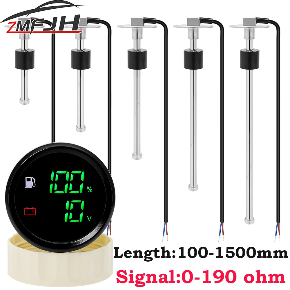 Digitales Dual-52-mm-Messgerät mit Warnung, Kraftstoffstand + Spannung, 2-in-1-Messgerät, Kraftstoffstandsensor, 0–190 Ohm, Marine, Boot, Auto, LKW, individuell Image