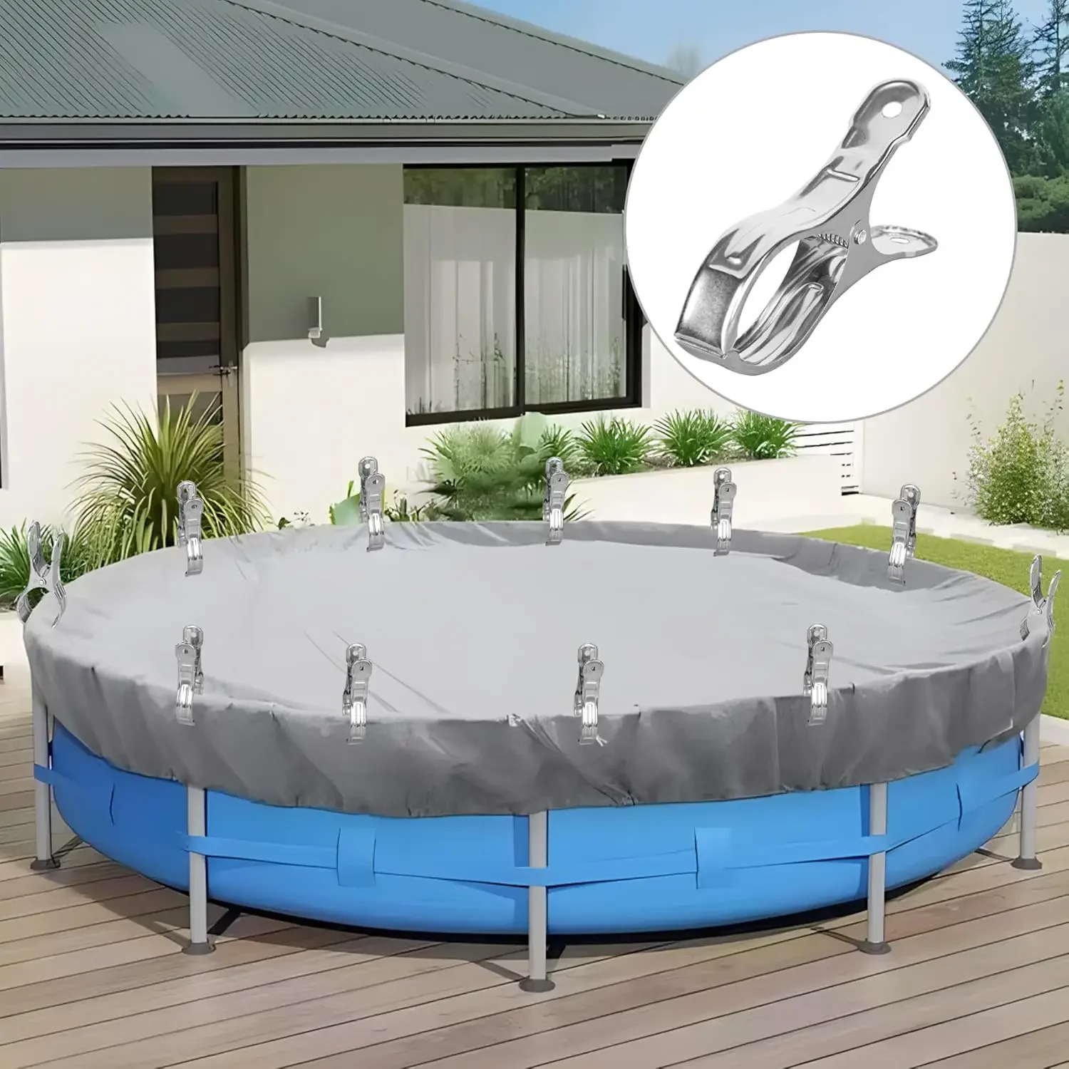 Clips de couverture de piscine, pinces de protection contre le vent en acier inoxydable, grandes couvertures de piscine de 4.7 pouces, Clips coupe-vent robustes pour piscine