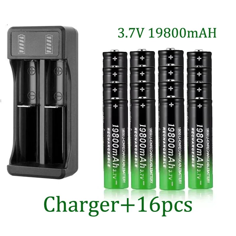 100% nuova batteria 18650 batteria ricaricabile agli ioni di litio da 3,7 V 19800 mAh con caricabatterie per torcia a LED batteria Litio batteria + caricabatterie