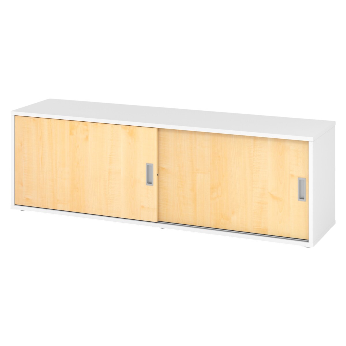 bümö Lowboard Schiebetürenschrank in Weiß/Ahorn - Büromöbel Sideboard aus Holz, 160 cm breit, Büroschrank nur 40 cm schmal, Büro Schrank mit