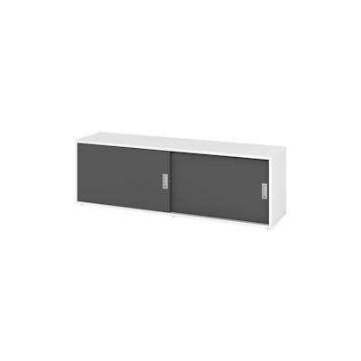 bümö Lowboard Schiebetürenschrank in Weiß/Graphit - Büromöbel Sideboard aus Holz, 160 cm breit, Büroschrank nur 40 cm schmal, Büro Schrank mit Image