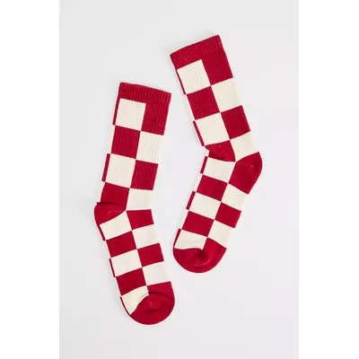 UO Red & White Checkerboard Socks - Red at Urban Outfitters