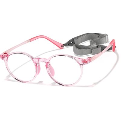 Zenni Girls Round Glasses w/ Strap Pink Plastic Full Rim Frame