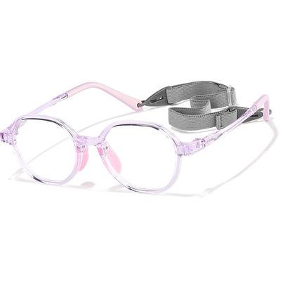 Zenni Kids Geometric Glasses w/ Strap Purple Plastic Full Rim Frame