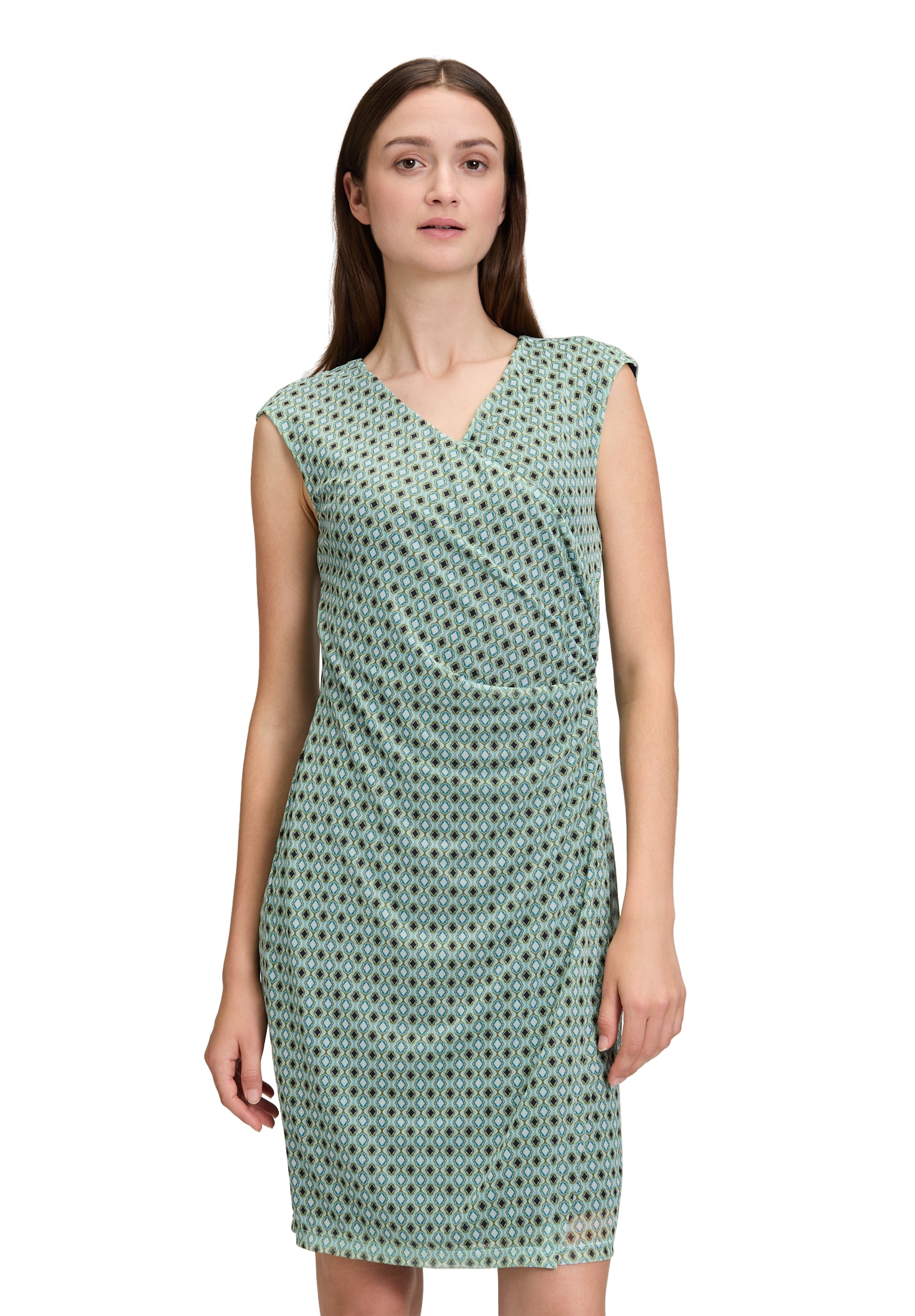 Druckkleid CARTOON "Damen Casual-Kleid ohne Arm", Damen, Gr. 38, Normalgrößen, bunt (grün, blau), Obermaterial: 95% Polyester, 05% Elasthan. Futter: 95% Viskose, 5% Elasthan., tailliert kurz, V-Ausschnitt, Kleider Image