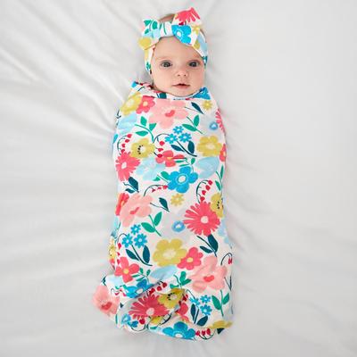 Midsummer Meadow Swaddle & Luxe Baby Girl Soft & Stretchy Bamboo Bow Headbands Set - OSFA