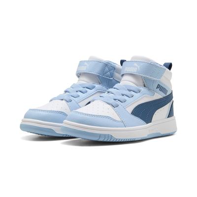 Sneaker PUMA "REBOUND V6 MID AC+ PS", Kinder, Gr. 31, puma weiß, schwarz indigo, haute tropic, Synthetik, mehrfarbig, sportlich, Schuhe Image