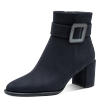 Stiefelette MARCO TOZZI, Damen, Gr. 40, blau (dunkelblau), Textil, unifarben, Veloursleder, elegant, Schuhe, Blockabsatz, Ankleboots mit modischer Zierschnalle
