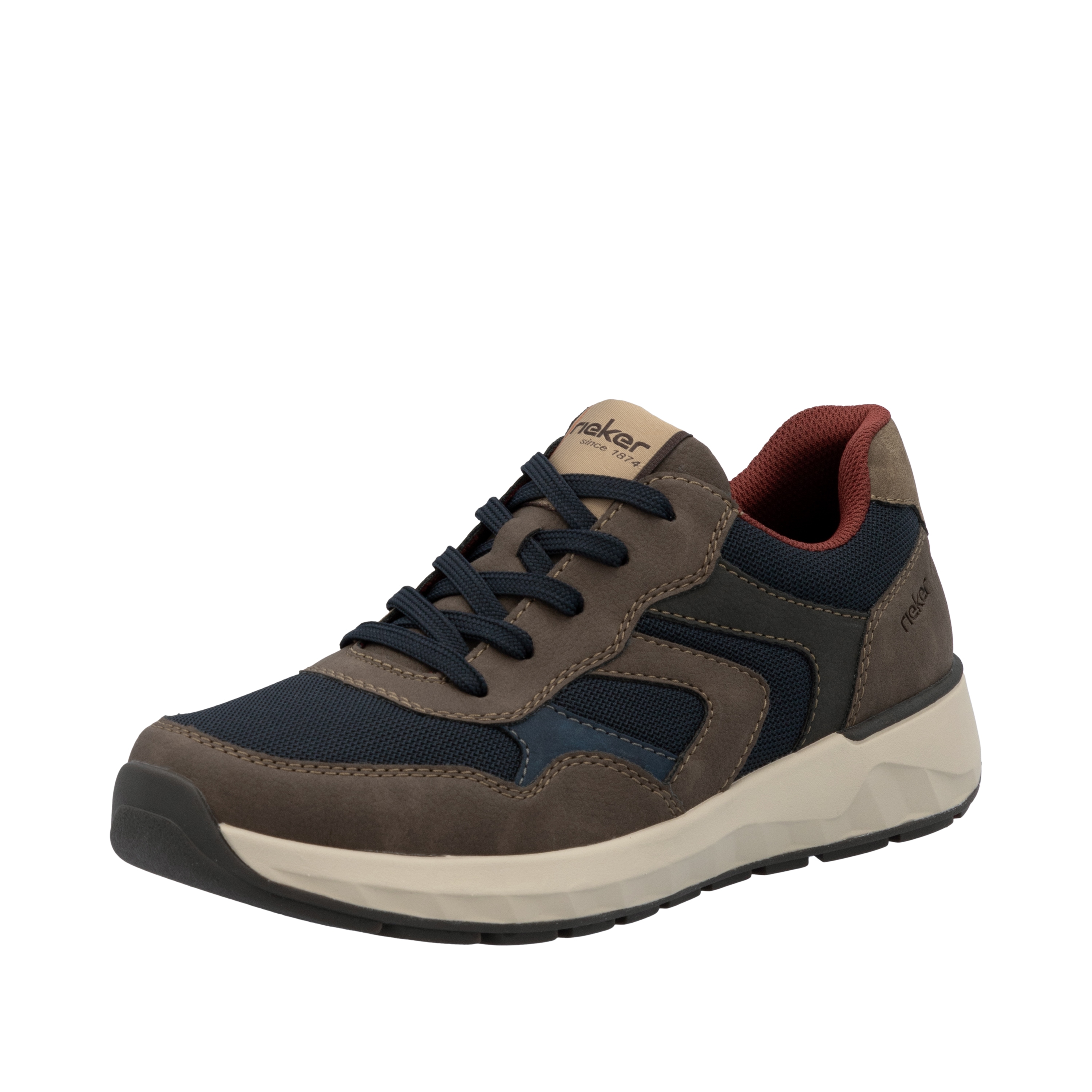 Sneaker RIEKER, Herren, Gr. 43, grau (taupe kombiniert), Lederimitat, Schuhe Sneaker, Schnürschuh, Halbschuh, Freizeitschuh mit weichem Schaftrand