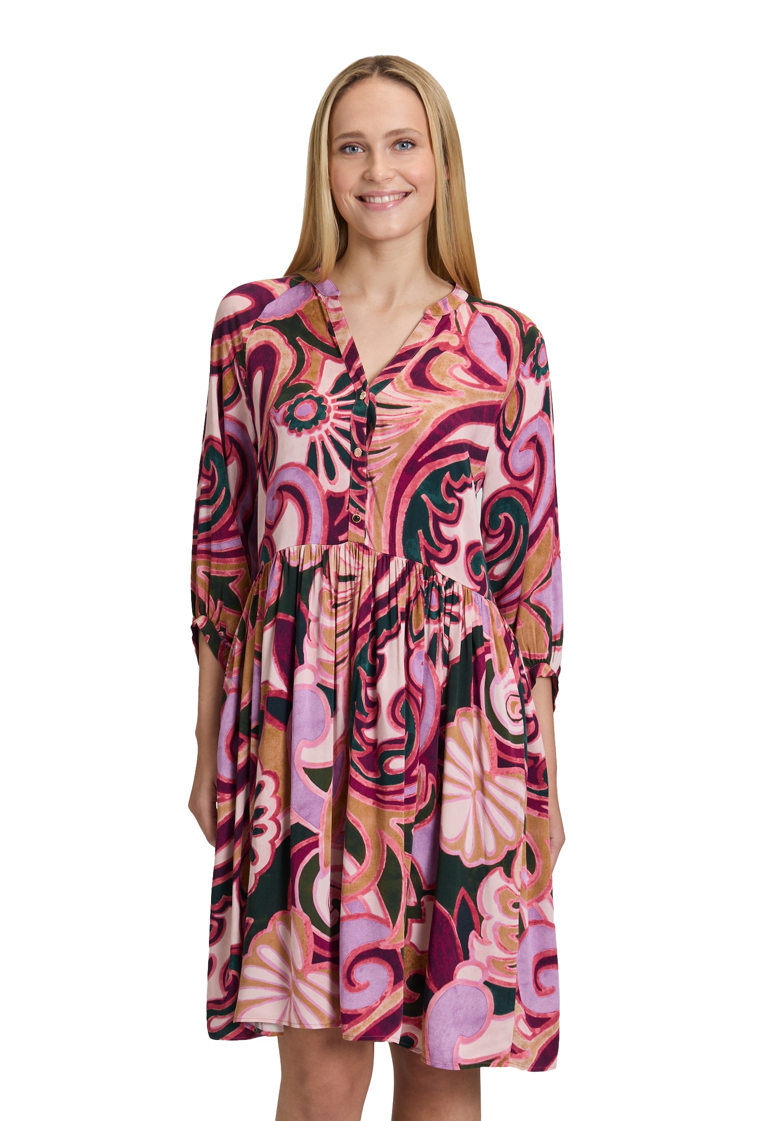 Blusenkleid CARTOON "Damen Blusenkleid mit Taschen", Damen, Gr. 38, Normalgrößen, bunt (violett, rosa), Obermaterial: 100% Viskose., tailliert kurz, Kleider Image