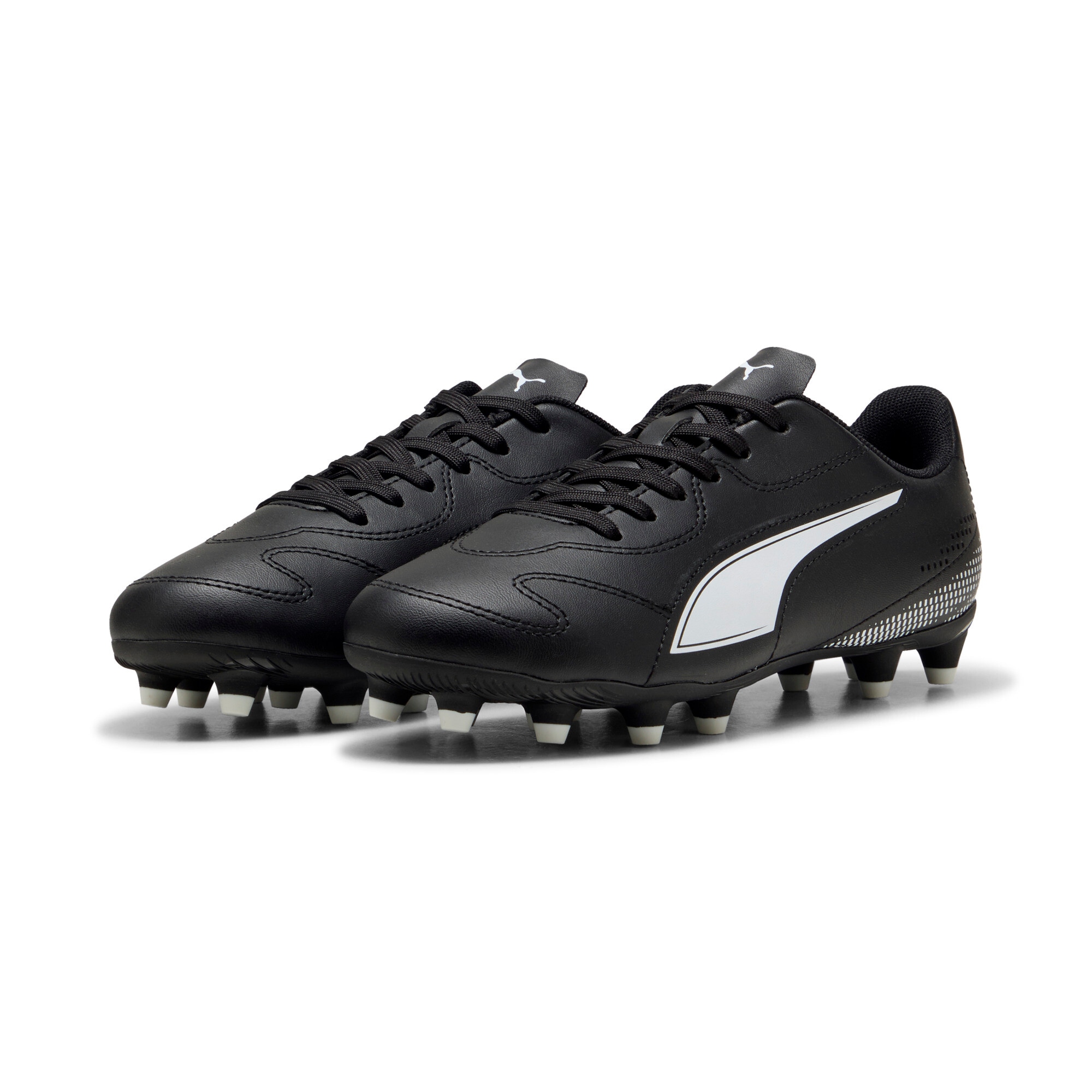 Fußballschuh PUMA "VITORIA II FG/AG JR", Kinder, Gr. 38,5, schwarz-weiß (puma schwarz, puma weiß), Synthetik, Schuhe Fußballschuh, für Rasenplätze, für Jugendliche