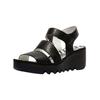 Keilsandalette FLY LONDON "Fly London Sandalen Leder", Damen, Gr. 39, schwarz, Leder, casual, Schuhe