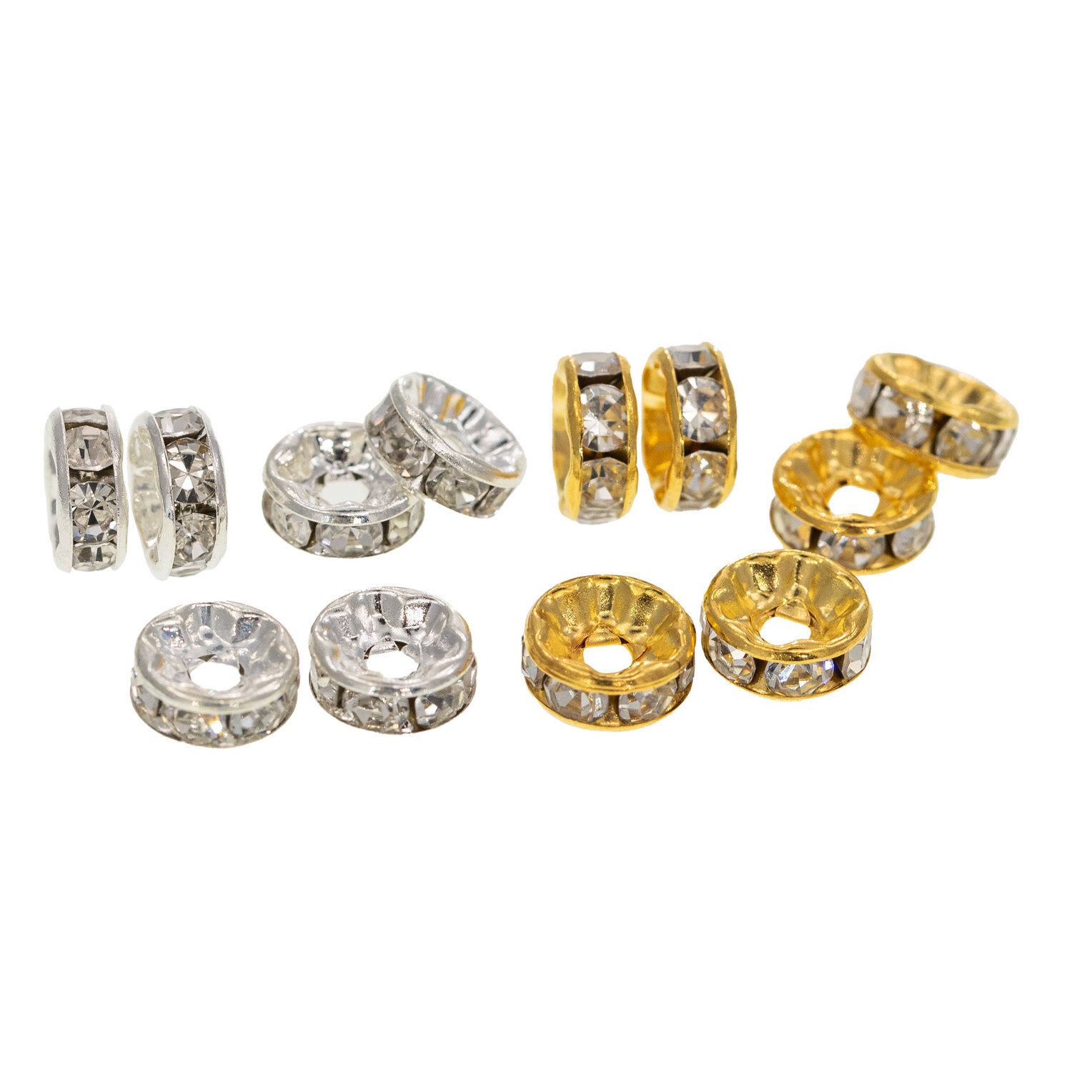 Rondelles de strass, argenté, doré, 4 x 8 mm Ø, 12 pièces