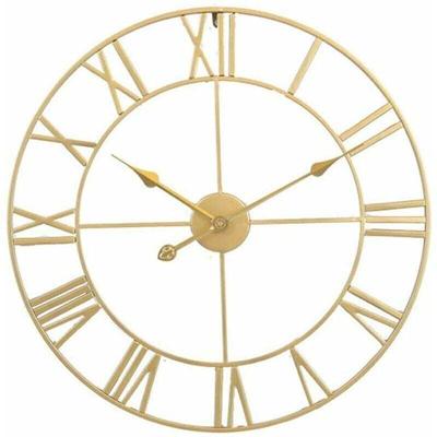 Mumu Große Retro-Wanduhr aus Eisen, rund, geräuschlos, batteriebetrieben, römische Ziffern, Image