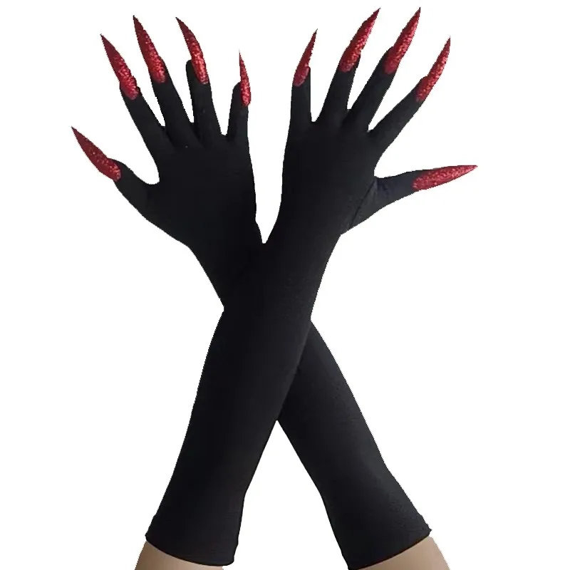 Coole Halloween-Handschuhe, langer Abschnitt, Geisterklaue, Anziehhandschuhe, modische rote lange Nägel, Cosplay, Halloween, lustige Handschuhe A529 Image