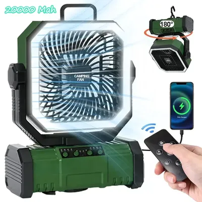 Radiator Fan 20000mAh Battery Camping Fan 4 LED Lantern 8 Speeds Desk Fan Portable Outdoor Fan for Tent Power Outages Jobsite