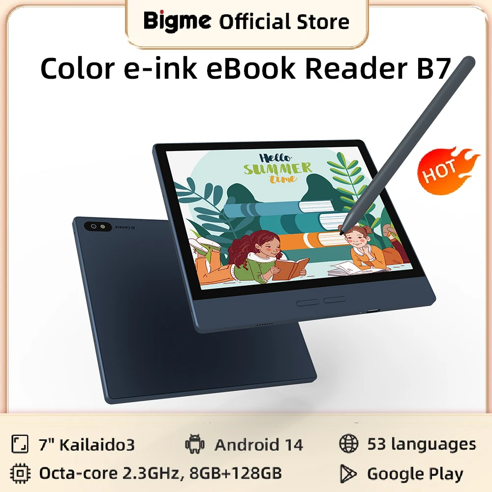 Bigme 7'' elektronisches Buch B7, Farb-E-Ink-E-Book-Reader, 300PPI, 8 GB + 128 GB, Android14 offenes System, Ereader-Tablet mit 4G-Anrufen Image