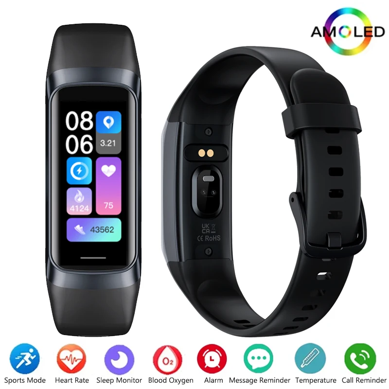 Amoled Farbbildschirm Smart Watch Männer Smart Band Herzfrequenz Blutsauerstoff Smartwartch Frauen Smart Armband Sport Fitness Tracker Image