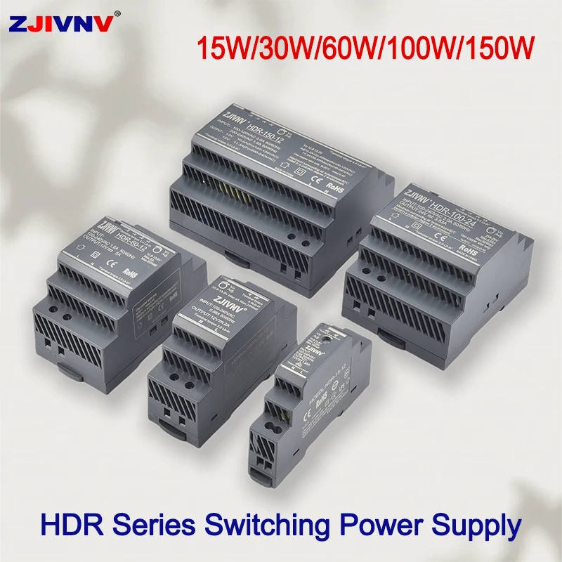 Alimentatore switching su guida DIN HDR da 15 W 30 W 60 W 100 W 150 W CA 100-240 V a CC 12 V 24 V HDR-15 HDR-30 HDR-60 HDR-100 di alta qualità