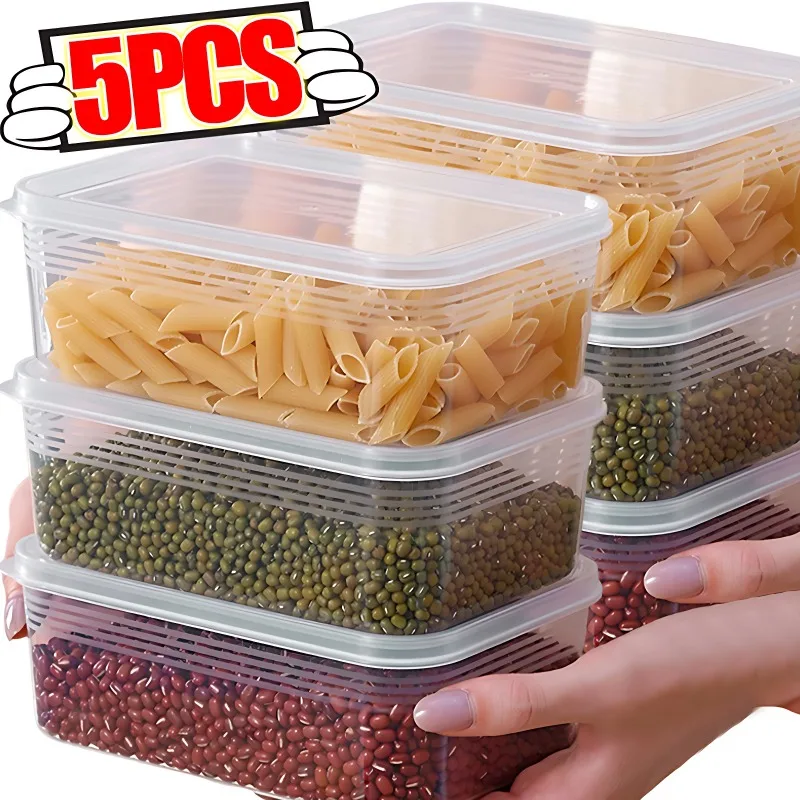 Boîtes de conservation des aliments, réfrigérateur, viande congelée, légumes, boîte de conservation des aliments frais, conteneur de stockage scellé de cuisine Transparent 5/1 pièces